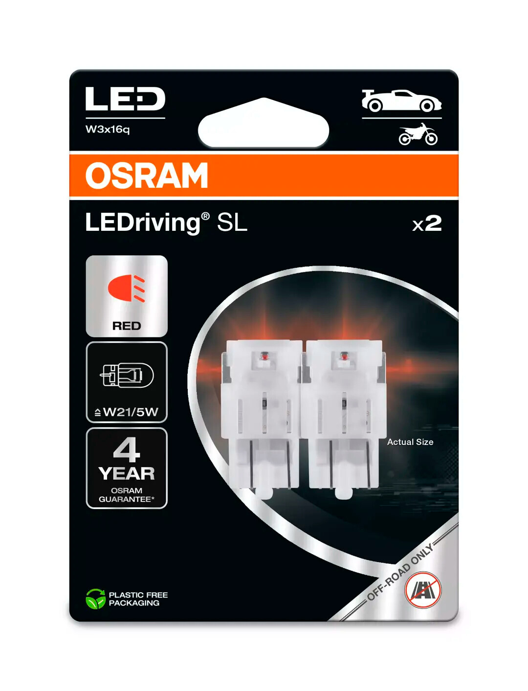 12V LEDriving SL - (W21/5W) - 1W - W3x16q - 2 pz - Scatola - Rosso - immagine 2