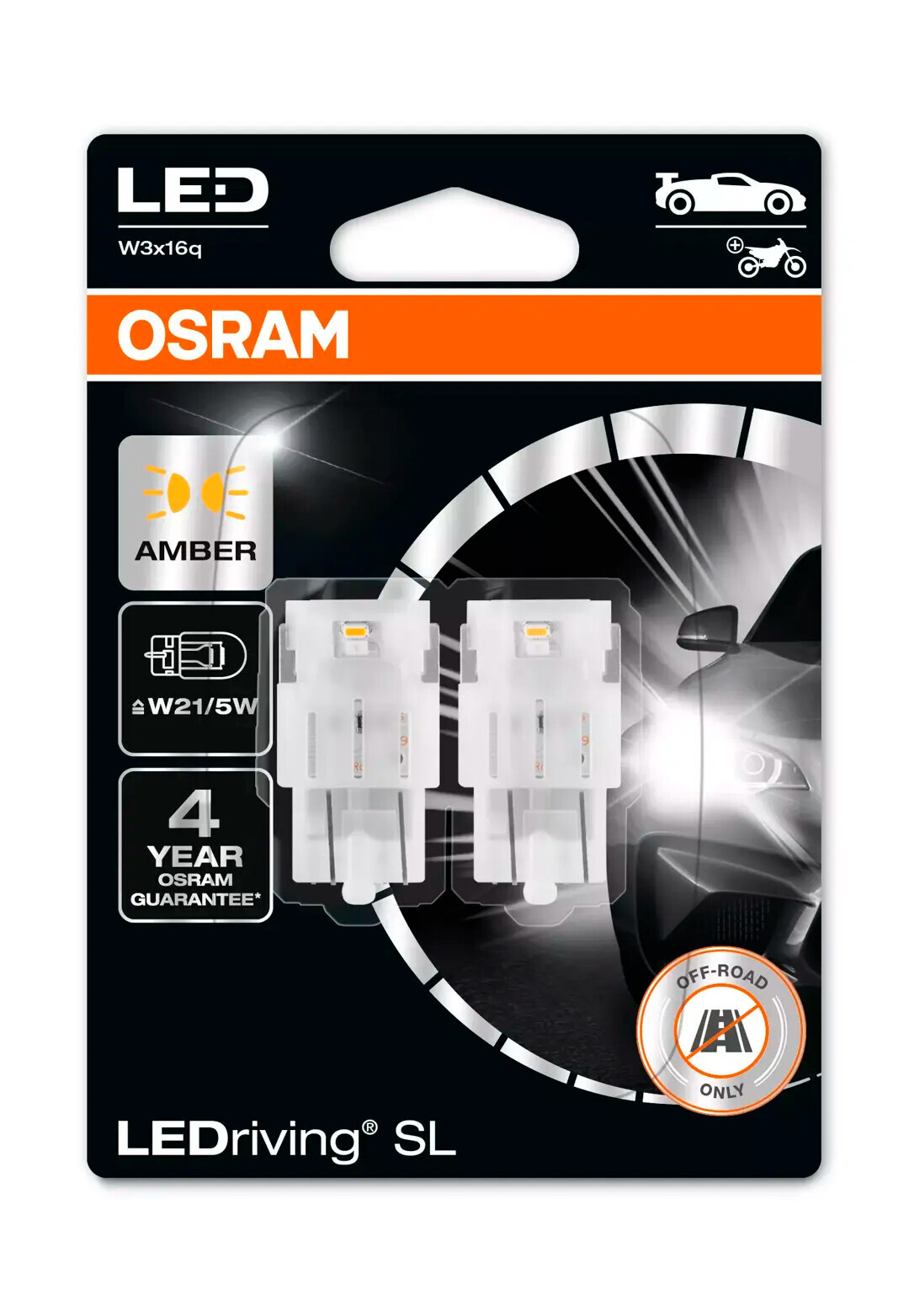 12V LEDriving SL - (W21/5W) - 1W - W3x16q - 2 pz - Scatola - Arancio - immagine 2