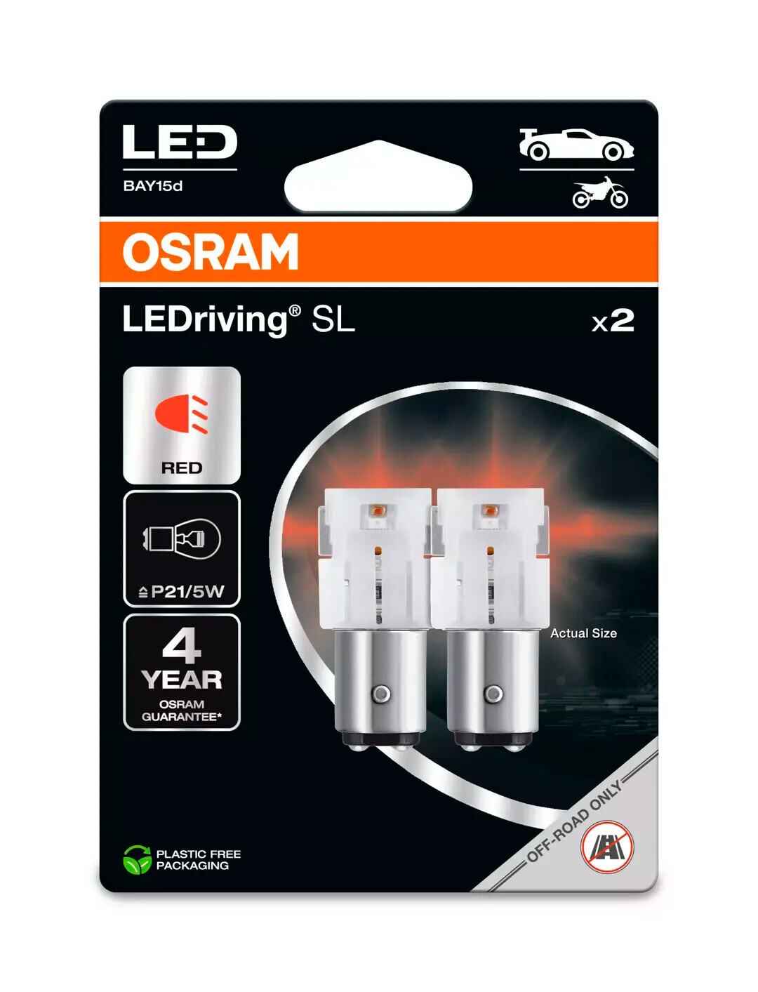 12V LEDriving SL - (P21/5W) - 1W - BAY15d - 2 pz - Scatola - Rosso - immagine 2