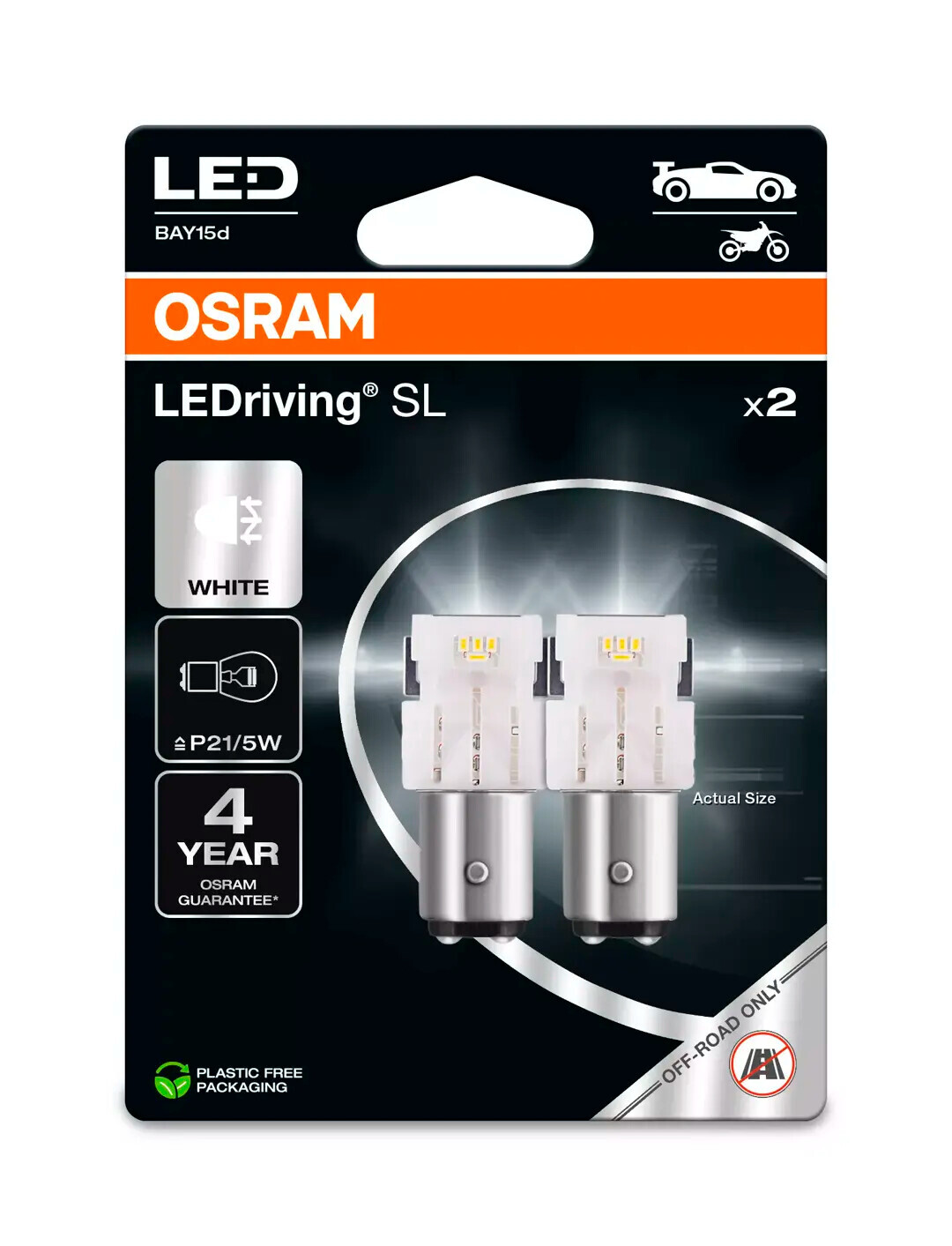 12V LEDriving SL - (P21/5W) - 1W - BAY15d - 2 pz - Scatola - Bianco - immagine 2