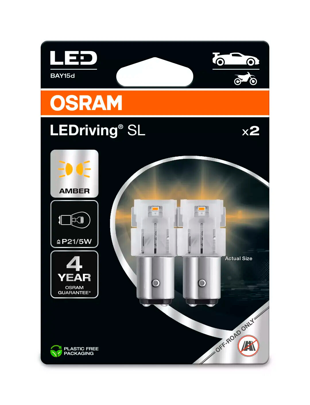 12V LEDriving SL - (P21/5W) - 1W - BAY15d - 2 pz - Scatola - Arancio - immagine 2