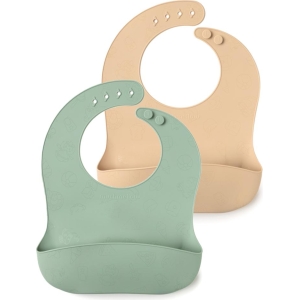 Set bavaglini in silicone beige e verde
