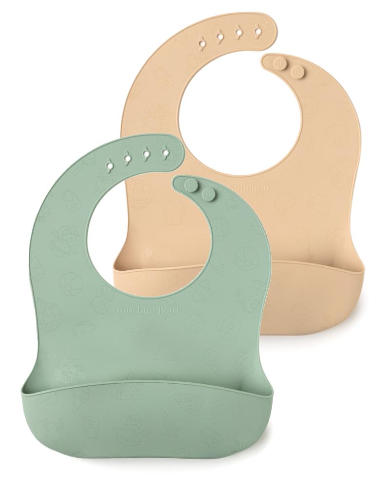 Set bavaglini in silicone beige e verde