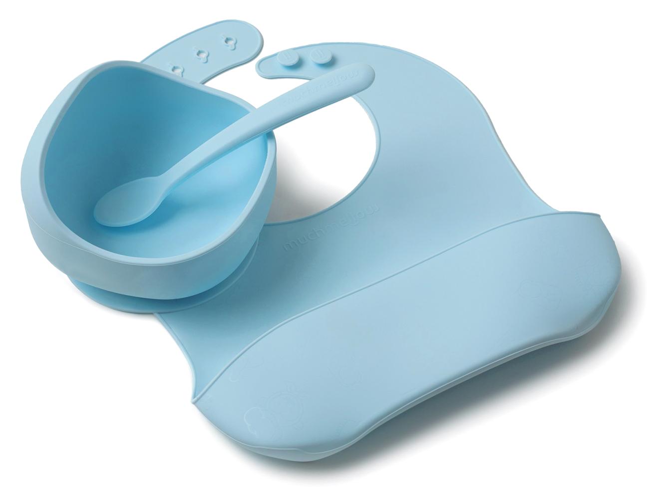Set pappa 3 pezzi in silicone azzurro