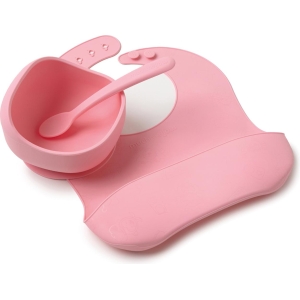 Set pappa 3 pezzi in silicone rosa