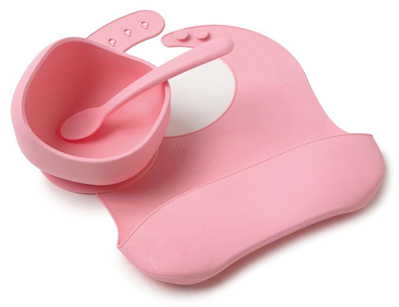 Set pappa 3 pezzi in silicone rosa