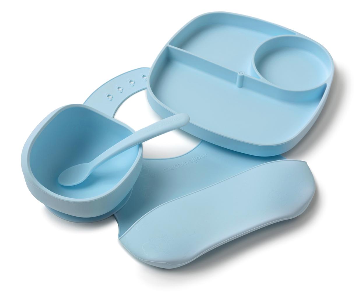 Set pappa 4 pezzi in silicone azzurro