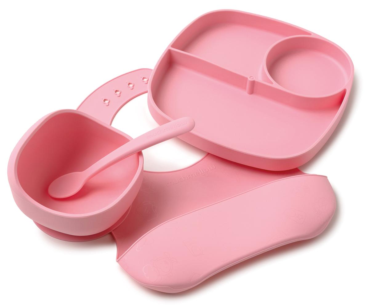 Set pappa 4 pezzi in silicone rosa