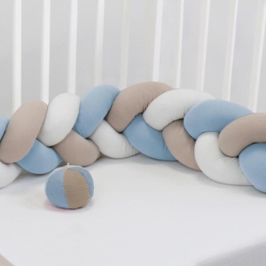 Treccia paracolpi per culla e lettino tortora/bianco/azzurro