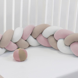 Treccia paracolpi per culla e lettino tortora/bianco/rosa