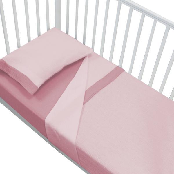 Completo per lettino in mussola rosa