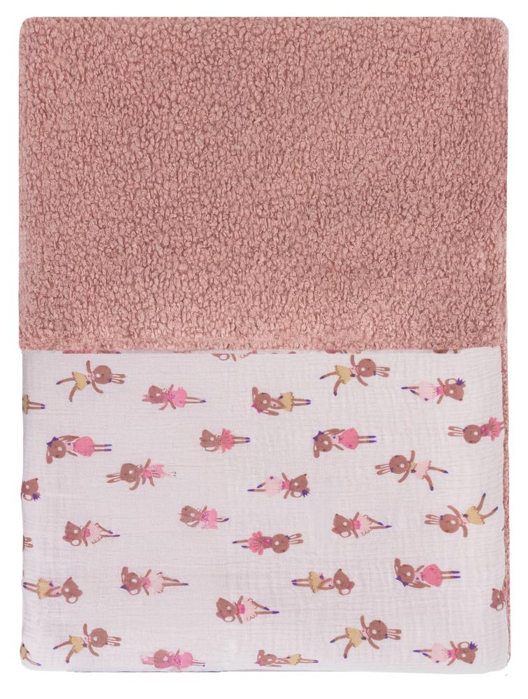 Coperta in mussola per culla e lettino Teddy rosa e Fifi 150x130 cm