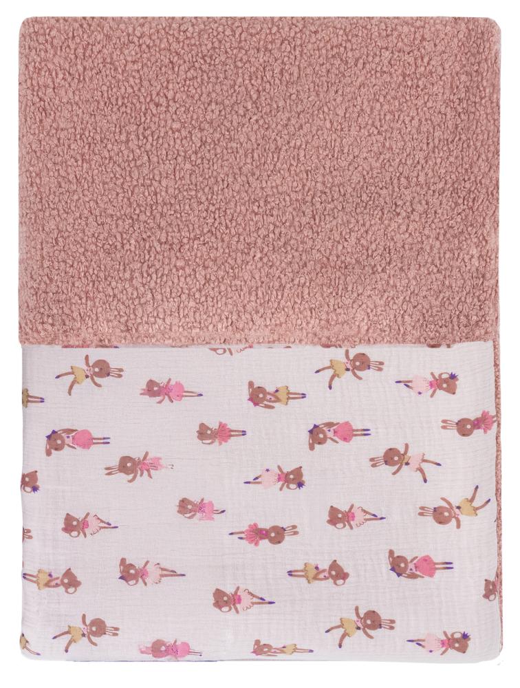 Coperta in mussola per culla e lettino Teddy rosa e Fifi 130x80 cm