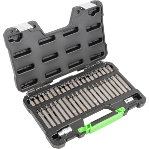 VALIGETTA DI 42 PEZZI CON INSERTI ESAGONALI, A 12 CANTI E TORX INVIOLABILI 1/2" E 3/8"