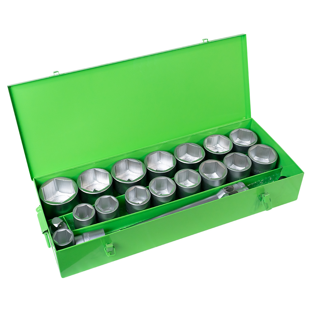 SET METALLICO DA 21 PEZZI CON BUSSOLE ESAGONALI DA 1" – FINITURA ZINCATA