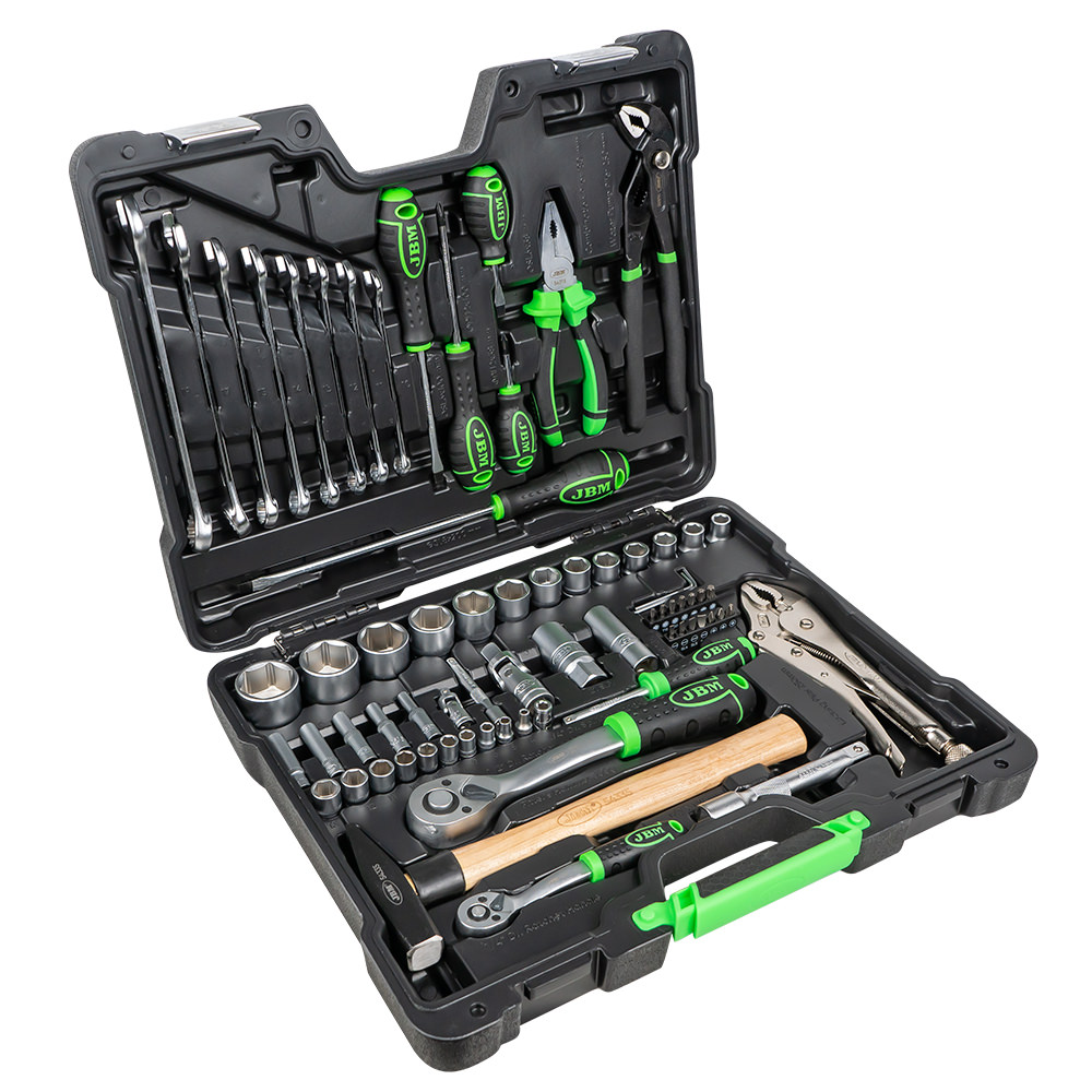 SET DI UTENSILI DA 72 PEZZI CON BUSSOLE ESAGONALI DA 1/4" E 1/2" – FINITURA ZINCATA