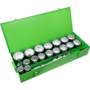 SET METALLICO DA 21 PEZZI CON BUSSOLE A 12 PUNTE DA 1" – FINITURA ZINCATA