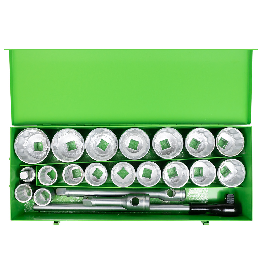 SET METALLICO DA 21 PEZZI CON BUSSOLE A 12 PUNTE DA 1" – FINITURA ZINCATA - immagine 2