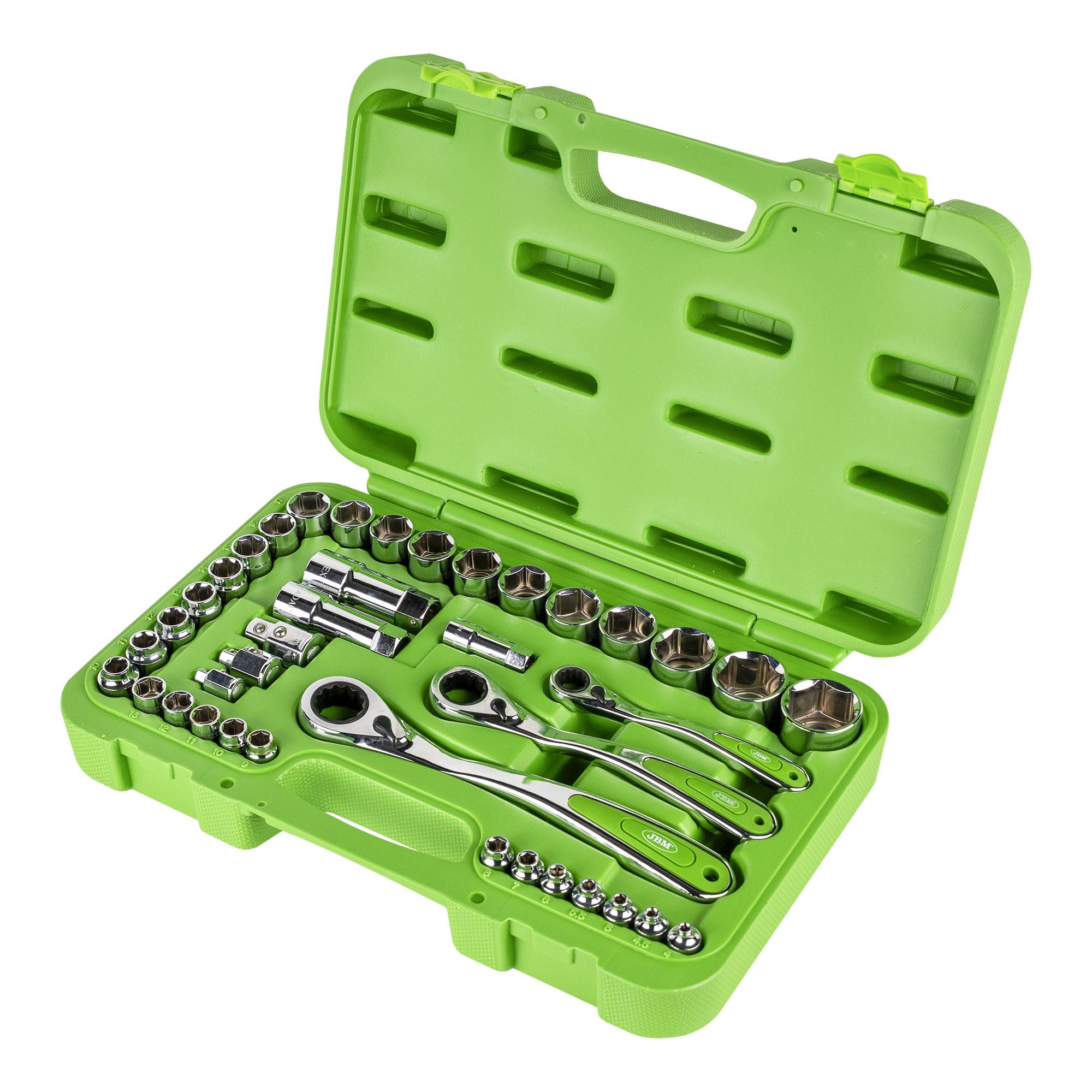 SET DI UTENSILI GO-THROUGH DA 39 PEZZI CON BUSSOLE DA 1/2", 1/4" E 3/2" – FINITURA CROMATA