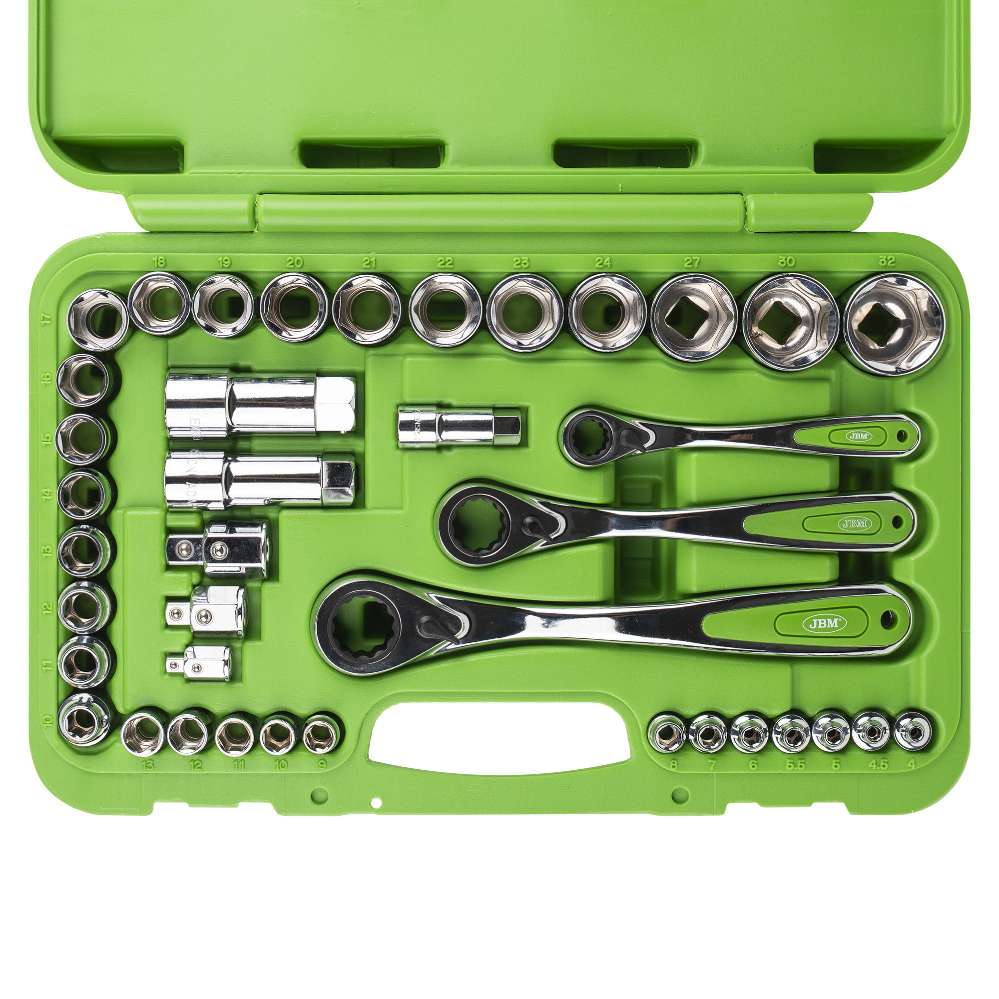 SET DI UTENSILI GO-THROUGH DA 39 PEZZI CON BUSSOLE DA 1/2", 1/4" E 3/2" – FINITURA CROMATA - immagine 2