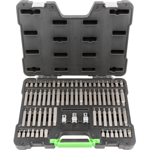 VALIGETTA DI 75 PEZZI CON INSERTI ESAGONALI, XZN, RIBE, TORX E TORX INVIOLABILI 1/2" E 3/8"