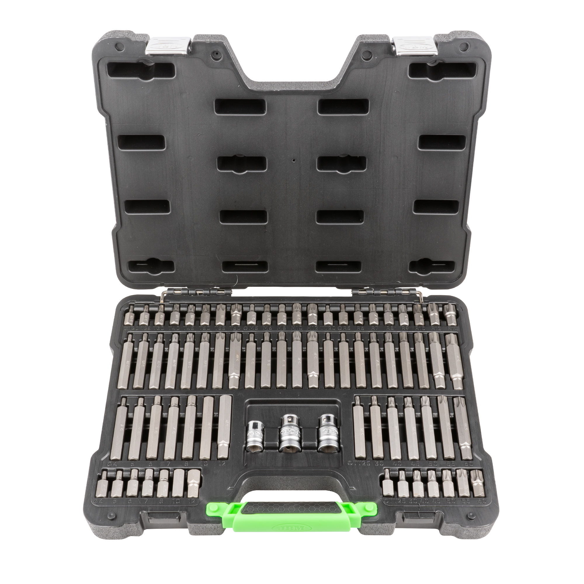 VALIGETTA DI 75 PEZZI CON INSERTI ESAGONALI, XZN, RIBE, TORX E TORX INVIOLABILI 1/2" E 3/8"