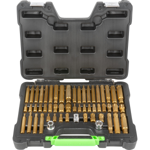 VALIGETTA DI 55 PEZZI CON INSERTI ESAGONALI, A 12 CANTI E TORX E ADATTATORI 1/2" E 3/8"