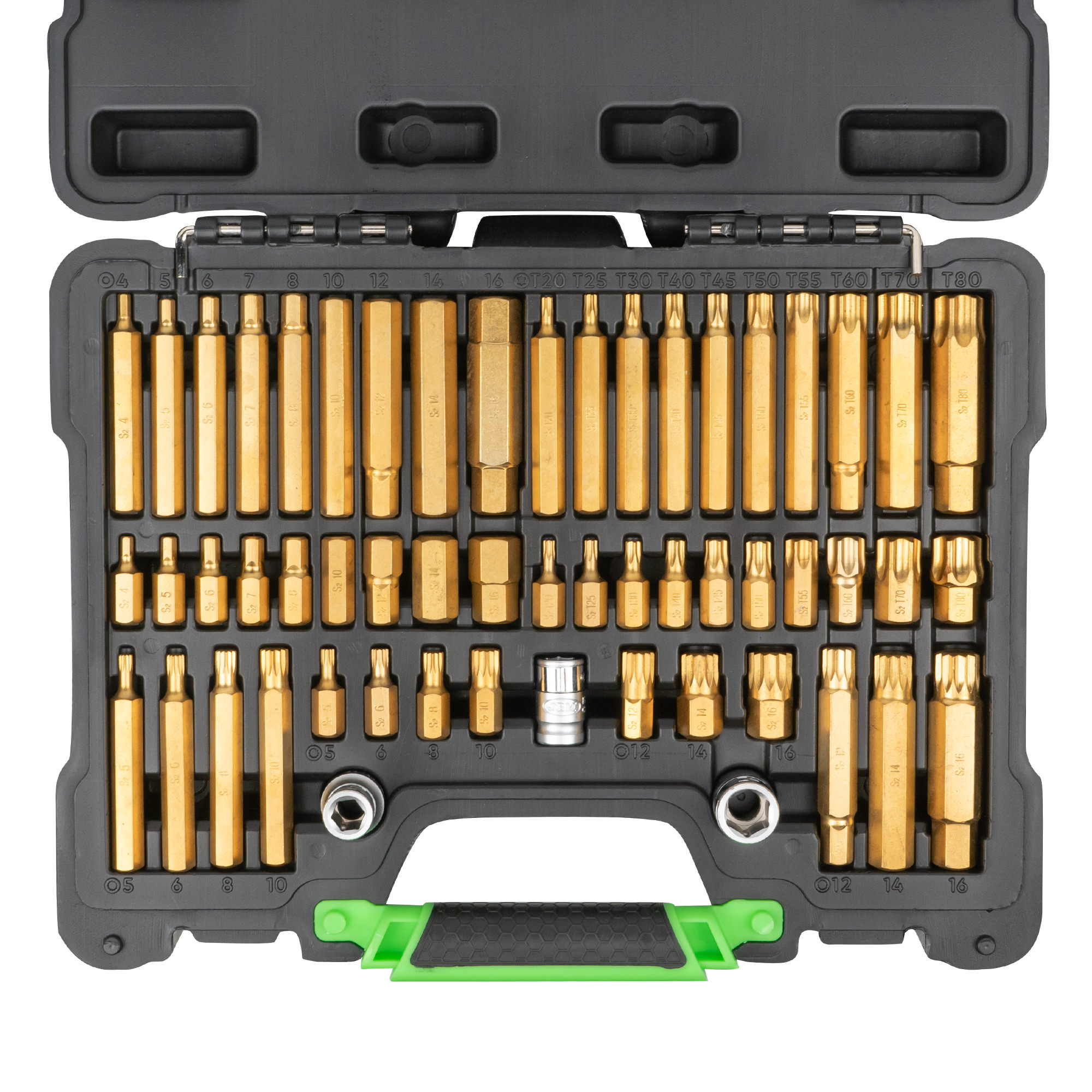 VALIGETTA DI 55 PEZZI CON INSERTI ESAGONALI, A 12 CANTI E TORX E ADATTATORI 1/2" E 3/8" - immagine 3