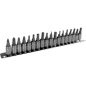 SET DI 18 INSERTI PHILLIPS, PIATTO, ALLEN E TORX CON BUSSOLE 1/4"