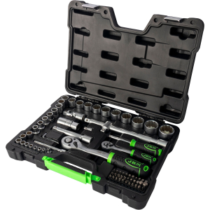 SET DI UTENSILI DA 74 PEZZI CON BUSSOLE BI-ESAGONALI DA 1/2" E 1/4" – FINITURA ZINCATA
