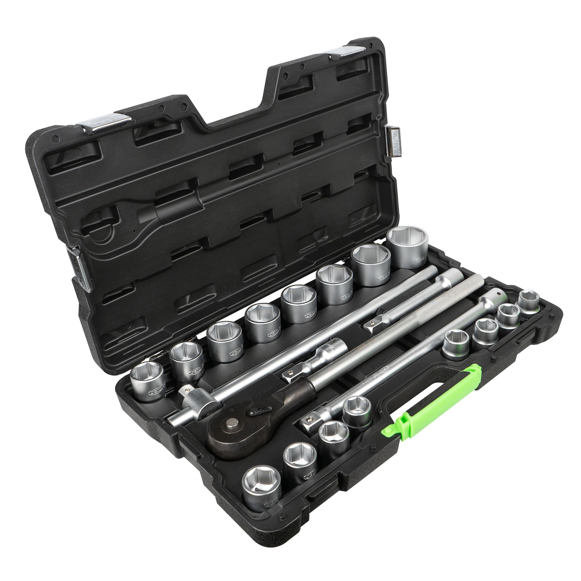 SET DI UTENSILI DA 21 PEZZI CON BUSSOLE ESAGONALI DA 3/4" – FINITURA ZINCATA