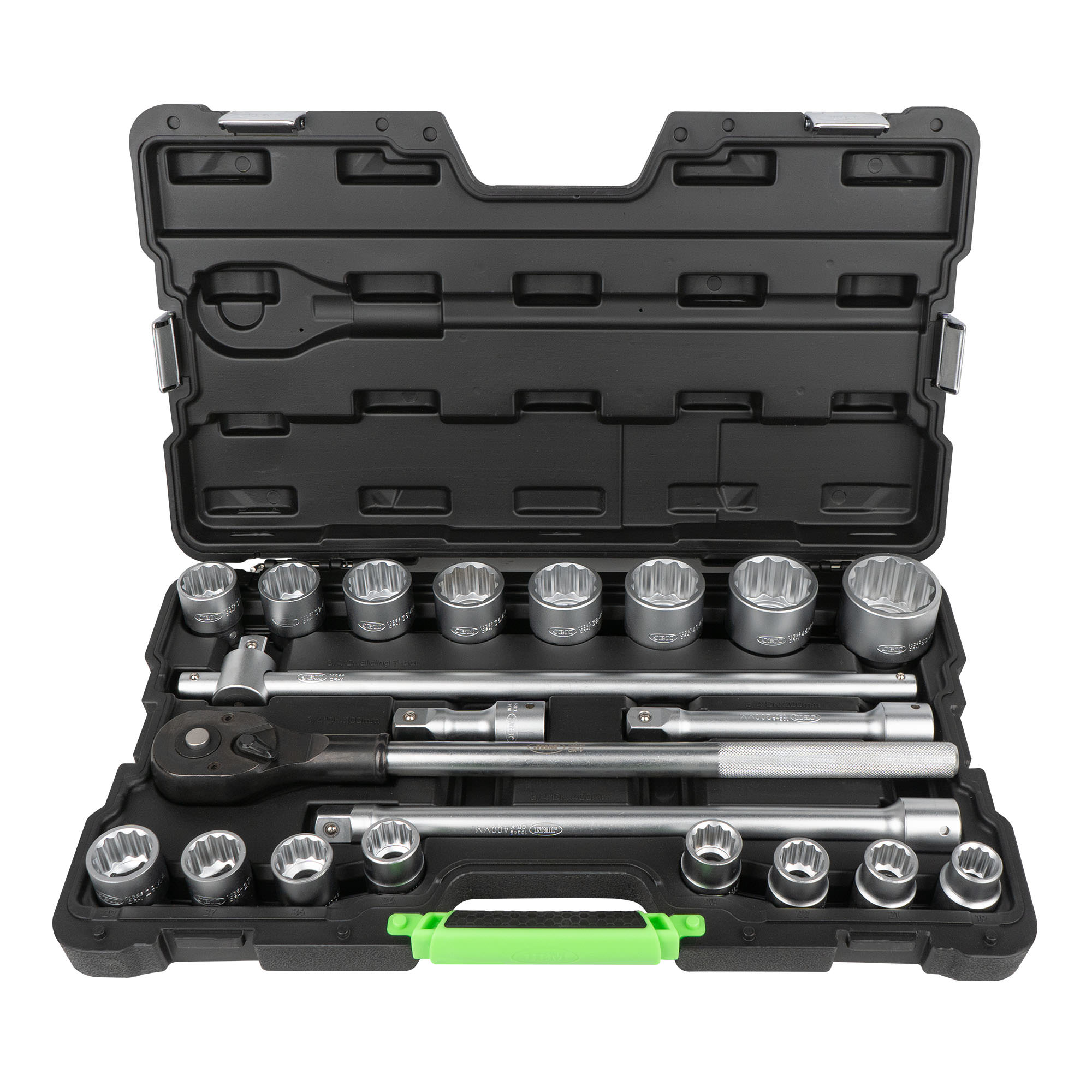 SET DI UTENSILI DA 21 PEZZI CON BUSSOLE A 12 PUNTE DA 3/4" – FINITURA ZINCATA
