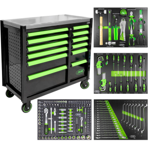 CARRELLO CON 12 CASSETTI VERDE - CON UTENSILI