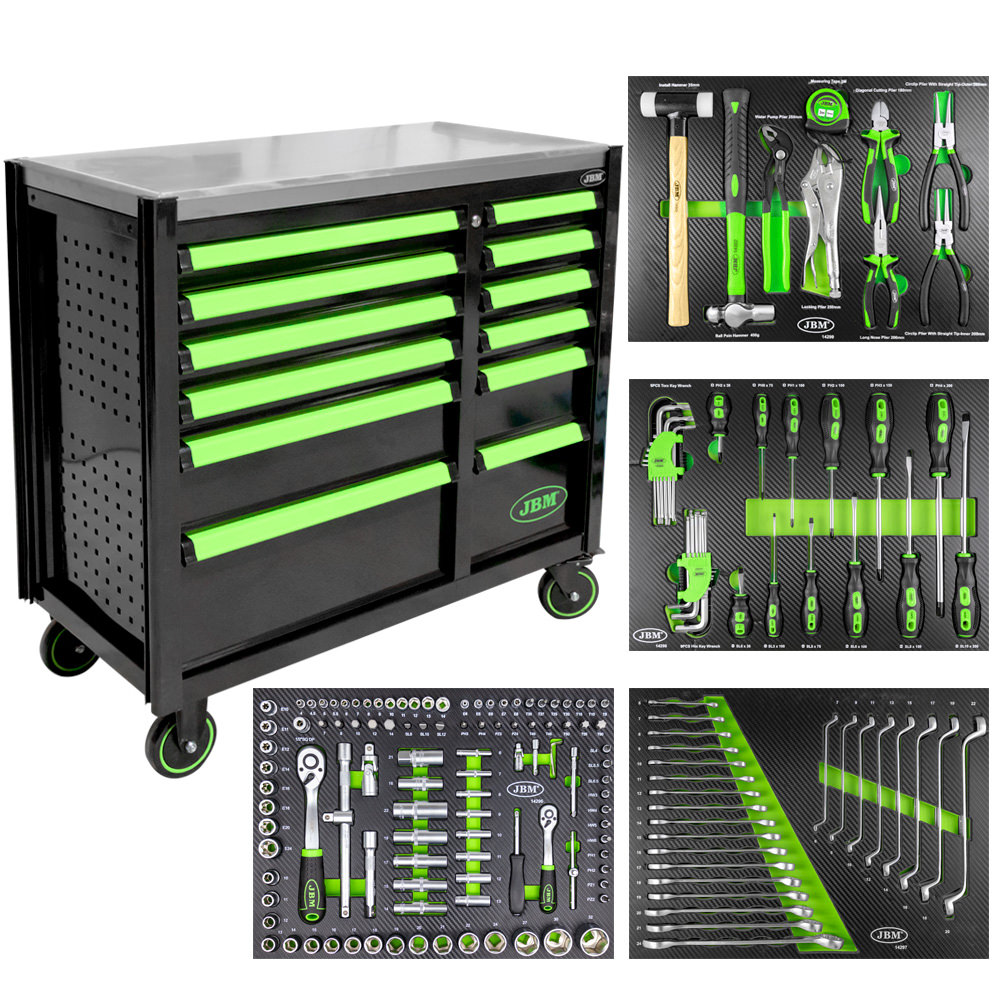 CARRELLO CON 12 CASSETTI VERDE - CON UTENSILI