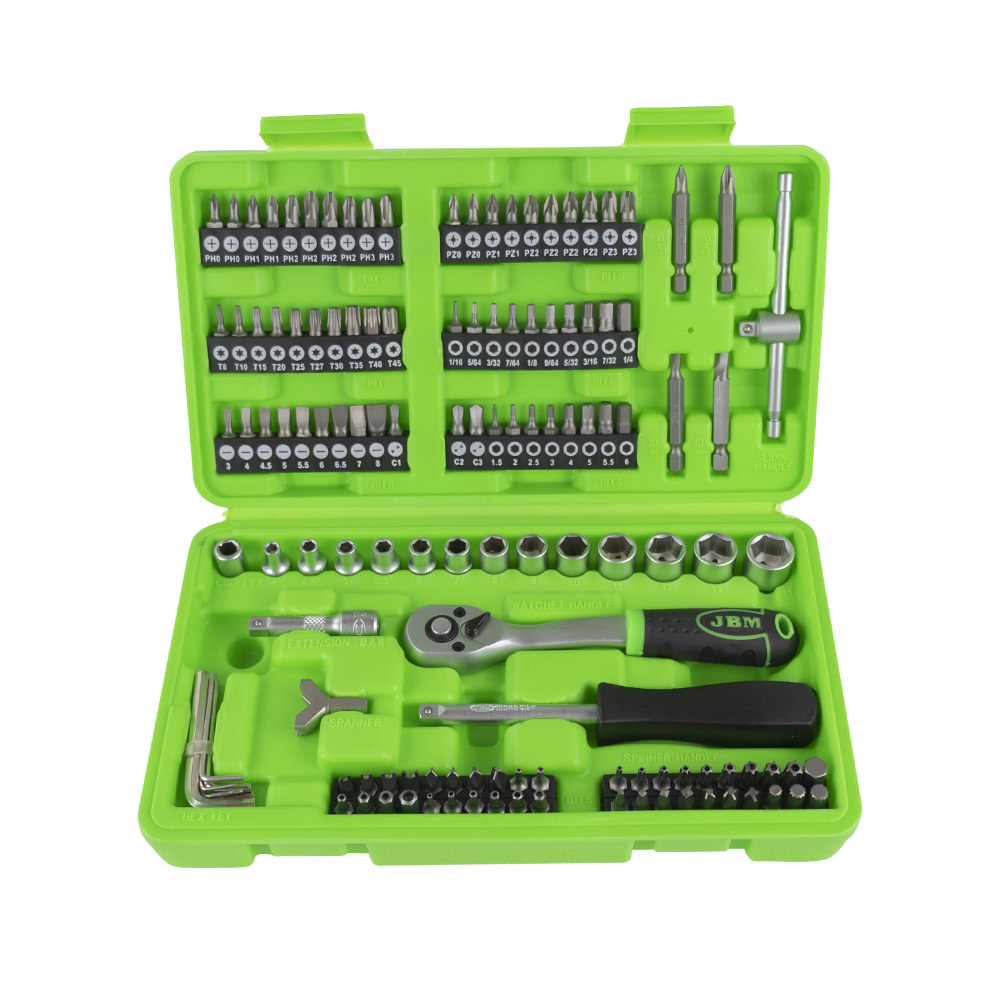 SET DI UTENSILI DA 130 PEZZI CON BUSSOLE E INSERTI 1/4" – FINITURA ZINCATA