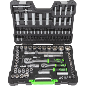 SET DI UTENSILI DA 108 PEZZI CON BUSSOLE ESAGONALI DA 1/4" E 1/2" – FINITURA ZINCATA