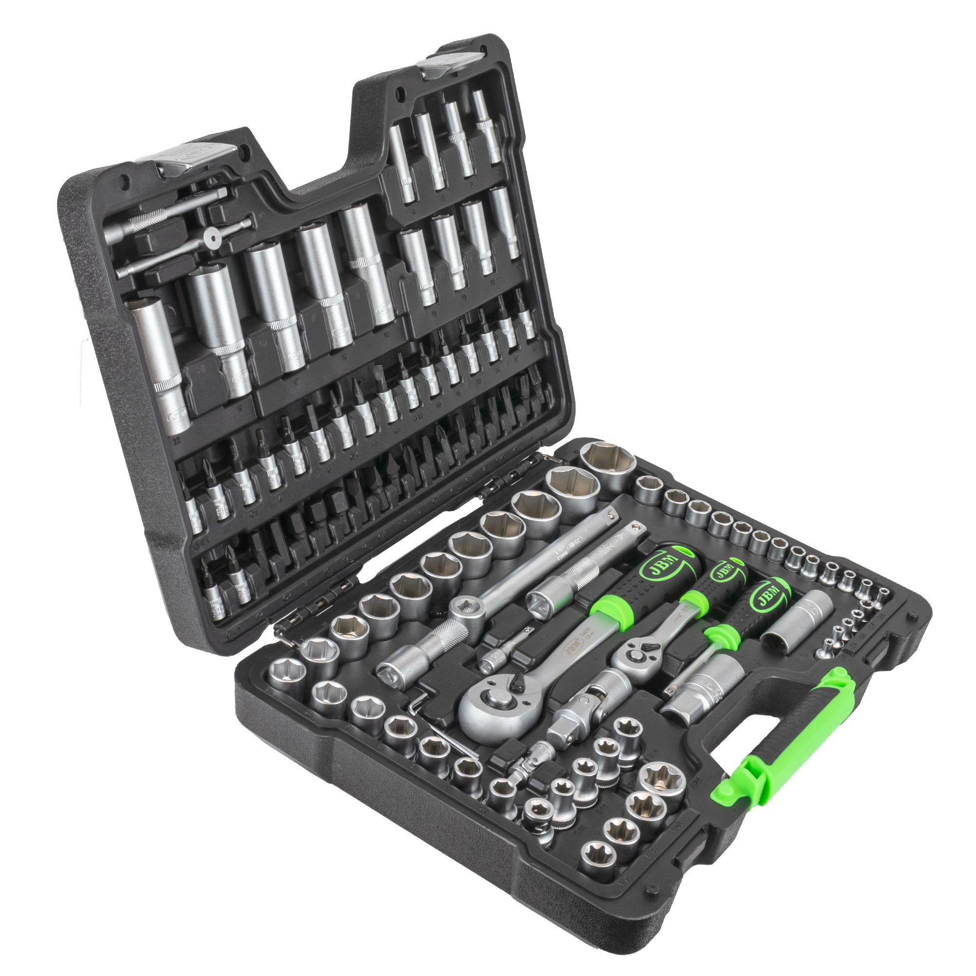 SET DI UTENSILI DA 108 PEZZI CON BUSSOLE ESAGONALI DA 1/4" E 1/2" – FINITURA ZINCATA - immagine 2