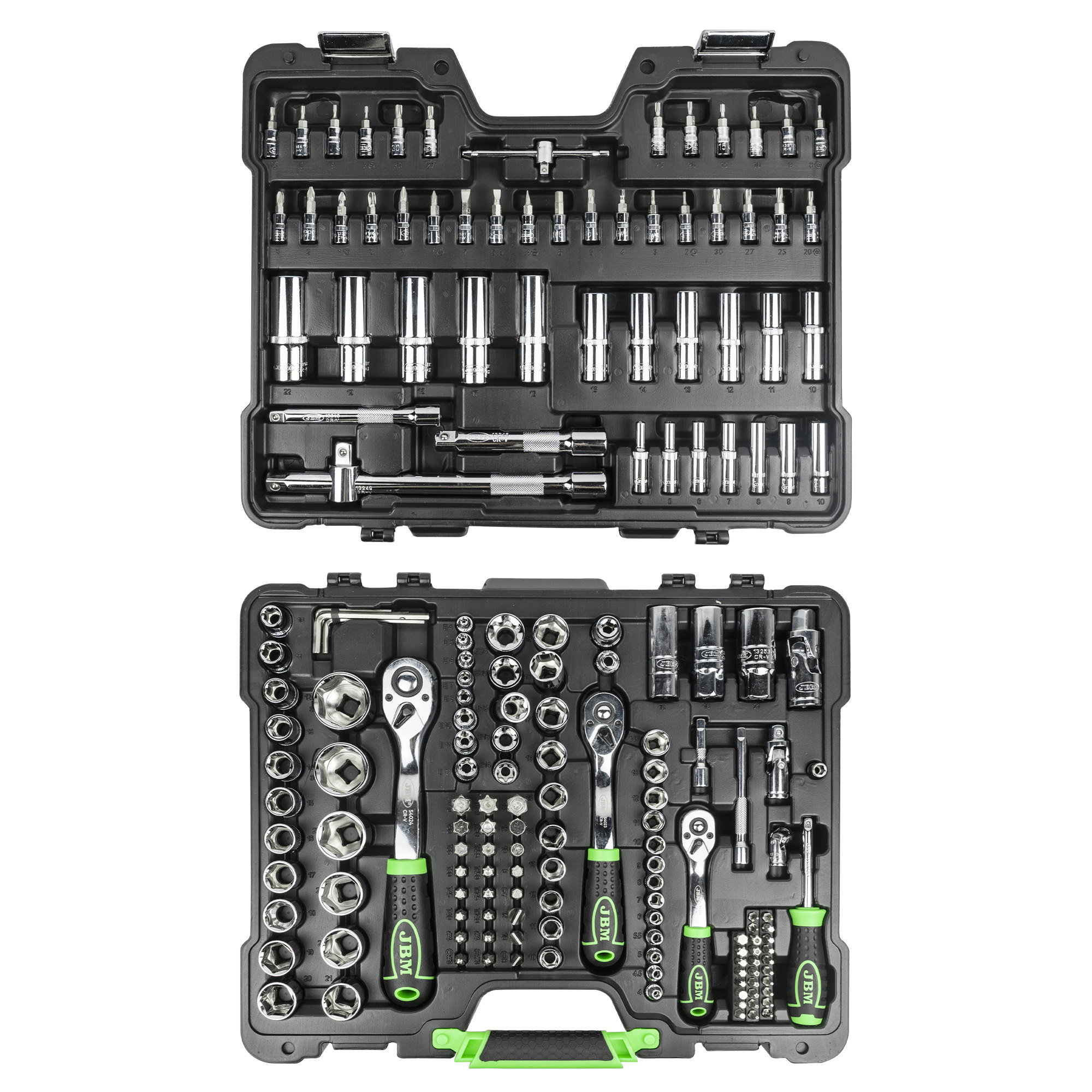 SET DI UTENSILI DA 179 PEZZI CON BUSSOLE ESAGONALI DA 1/4", 3/8" E 1/2" – FINITURA CROMATA - immagine 2