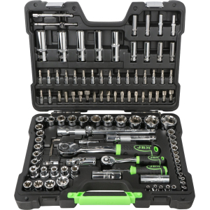SET DI UTENSILI DA 108 PEZZI CON BUSSOLE ESAGONALI DA 1/4" E 1/2" – FINITURA CROMATA