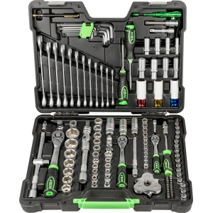 SET DI UTENSILI DA 132 PEZZI CON BUSSOLE ESAGONALI DA 1/2", 1/4" E 3/8" – FINITURA ZINCATA