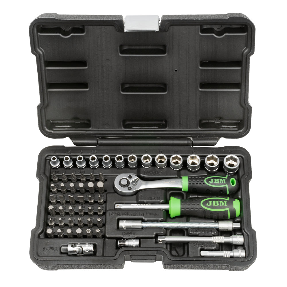 SET DI UTENSILI DA 56 PEZZI CON BUSSOLE ESAGONALI DA 1/4" – FINITURA ZINCATA