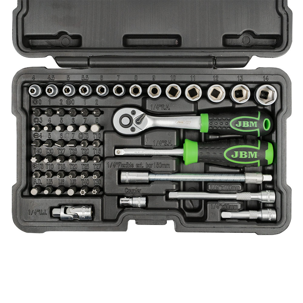 SET DI UTENSILI DA 56 PEZZI CON BUSSOLE ESAGONALI DA 1/4" – FINITURA ZINCATA - immagine 2