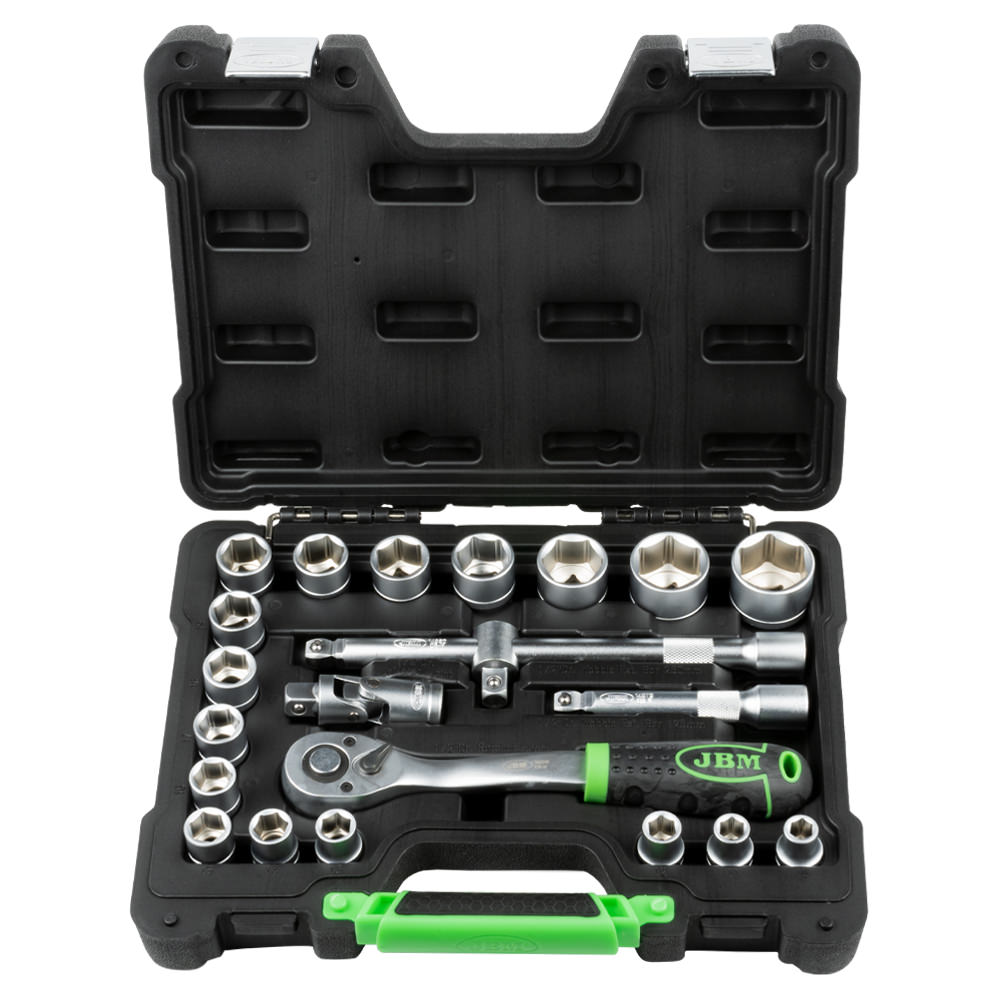 SET DI UTENSILI DA 22 PEZZI CON BUSSOLE ESAGONALI DA 1/2" – FINITURA ZINCATA