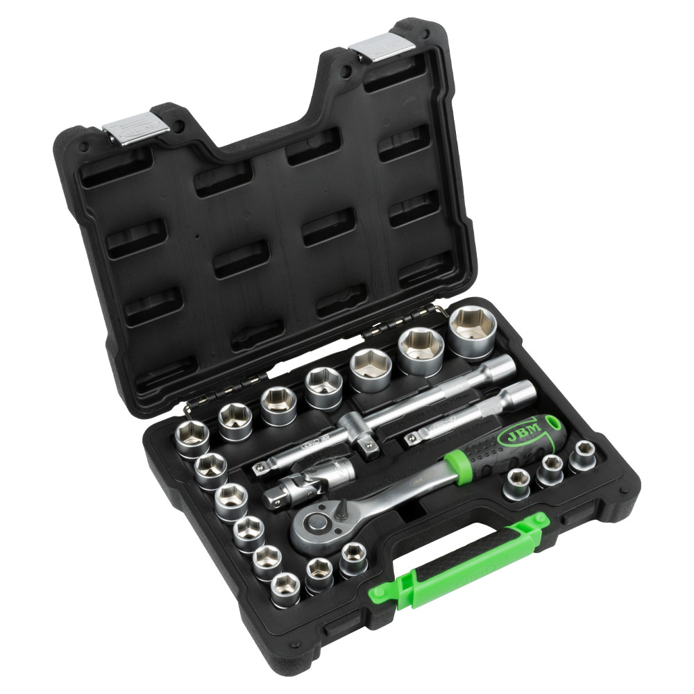 SET DI UTENSILI DA 22 PEZZI CON BUSSOLE ESAGONALI DA 1/2" – FINITURA ZINCATA - immagine 2