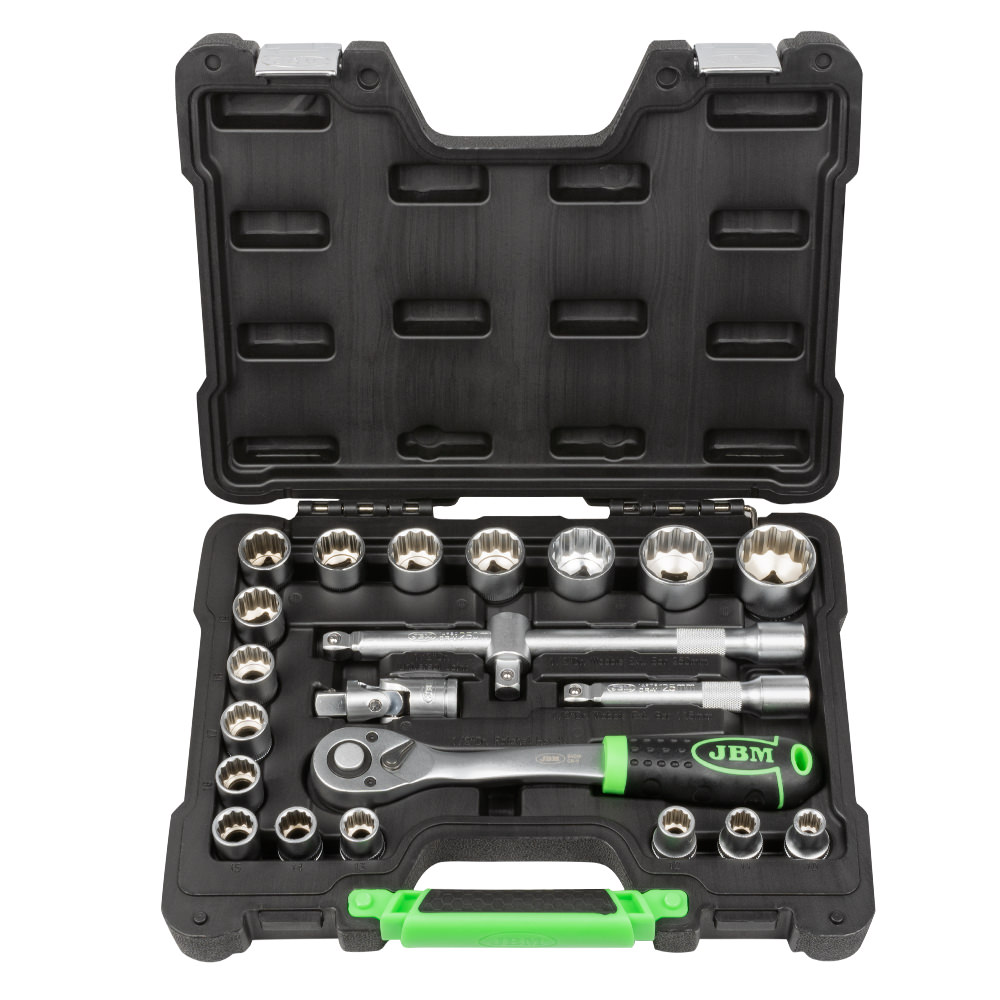 SET DI UTENSILI DA 22 PEZZI CON BUSSOLE A 12 PUNTE DA 1/2" – FINITURA ZINCATA
