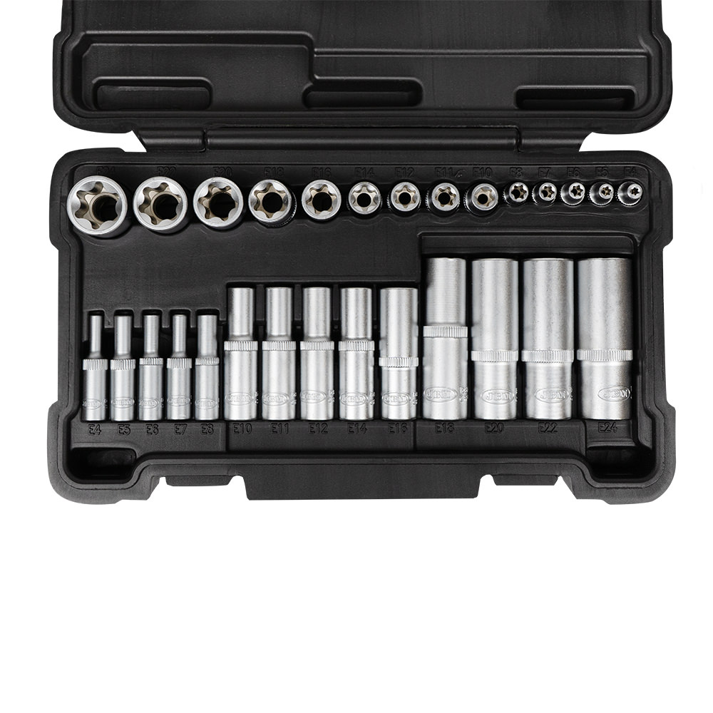 SET DI 28 BUSSOLE TORX CORTE E LUNGHE 1/2", 1/4" E 3/8" – FINITURA ZINCATA - immagine 3