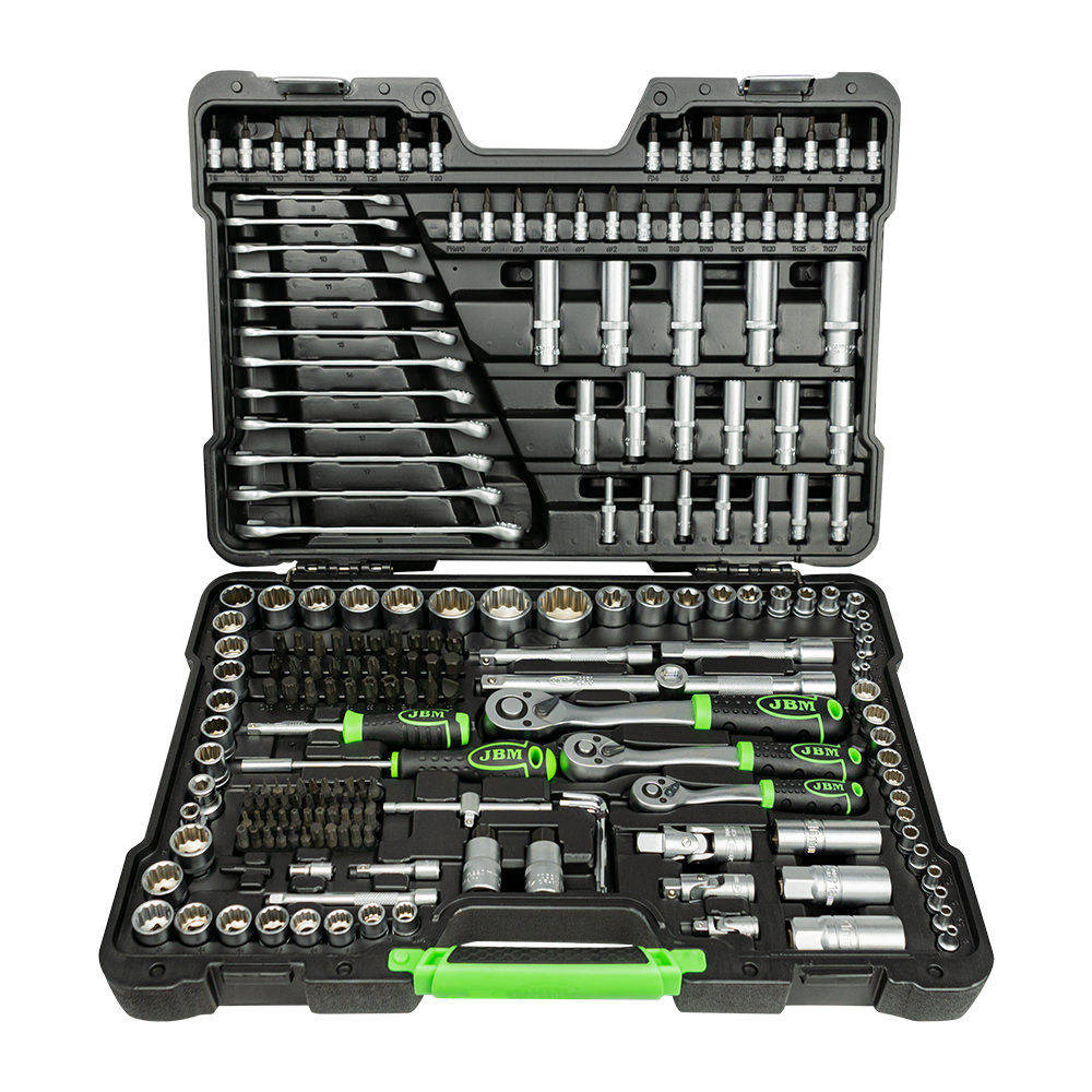 SET DI UTENSILI DA 216 PEZZI CON BUSSOLE A 12 LATI DA 1/4", 3/8" E 1/2" – FINITURA ZINCATA