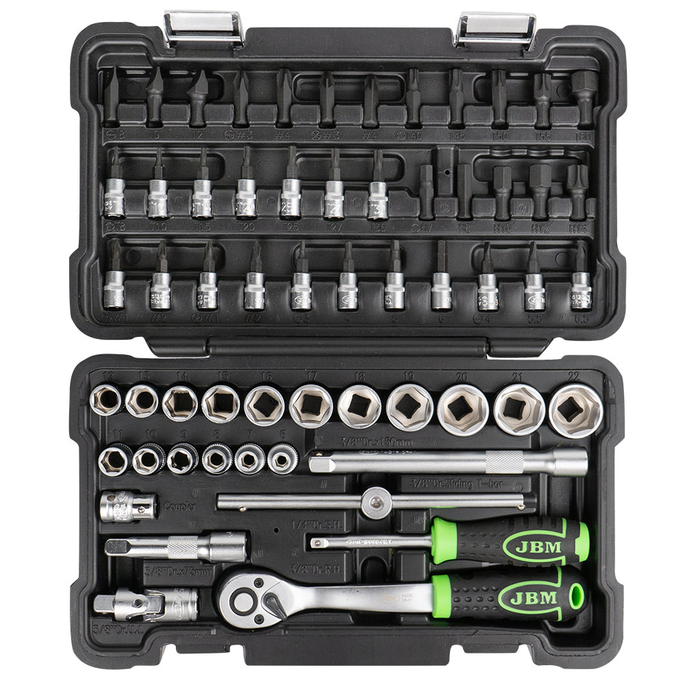 VALIGETTA DI UTENSILI 59 PEZZI CON BUSSOLE 3/8" - FINITURA ZINCO - immagine 2
