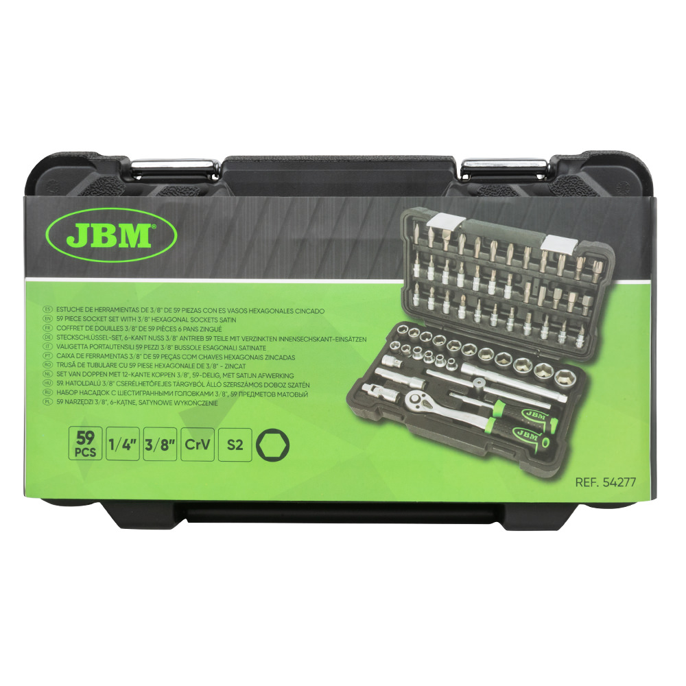 VALIGETTA DI UTENSILI 59 PEZZI CON BUSSOLE 3/8" - FINITURA ZINCO - immagine 4