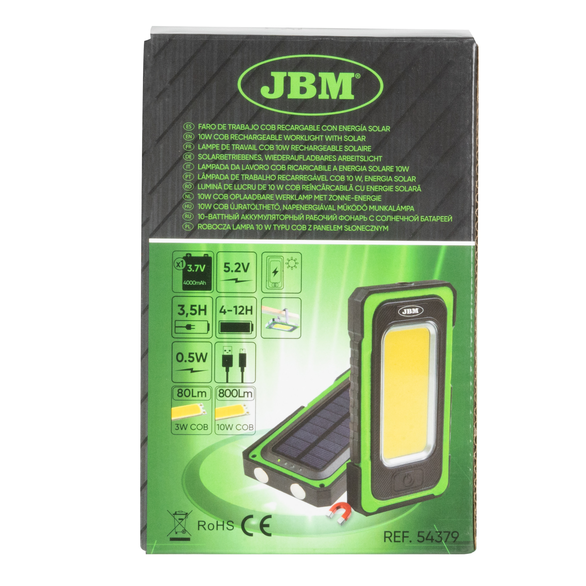 FARO LED PORTATILE CON BASE MAGNETICA SOLARE RICARICABILE - 800LM - immagine 4